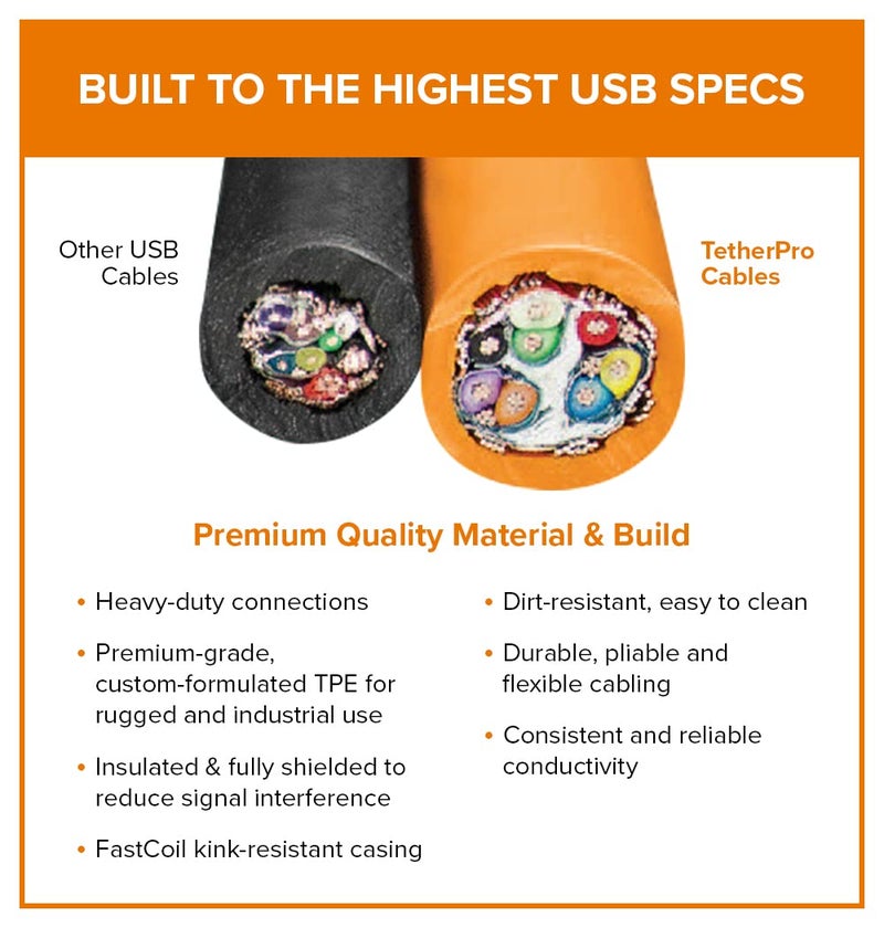 TETHER TOOLS كابل Tether Tools TetherPro USB-C إلى 2.0 Micro-B 5-Pين | لنقل سريع واتصال بين الكاميرا والكمبيوتر | برتقالي عالي الوضوح | 15 قدم (4.6 م) - Image 3