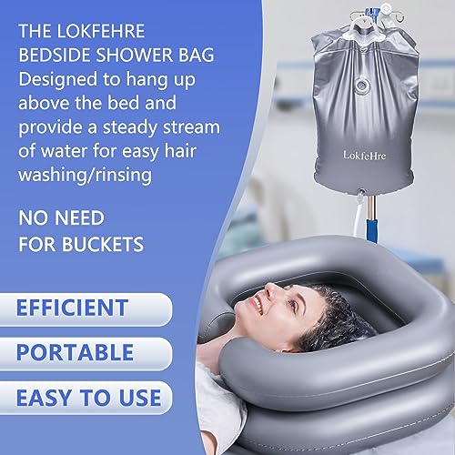 LOKFEHRE Bedside Shower Water Bag - 2.5 GL Portable Water Shower Bag For Hair Washing In Bed. Use with Inflatable Shampoo Basin, Inflatable Hair Washing Basin, Inflatable Bathtub For Elderly (Silver) - Image 2