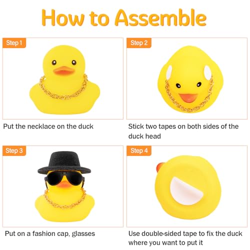 wonuu Rubber Duck Car Ornaments Yellow Duck Car Dashboard Decorations with Propeller Helmet for Christmas Decor and Home Decorations for Adults (X-Black Top Hat) - Image 3