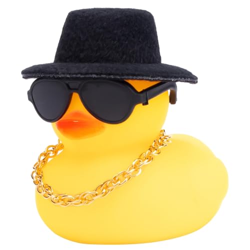 wonuu Rubber Duck Car Ornaments Yellow Duck Car Dashboard Decorations with Propeller Helmet for Christmas Decor and Home Decorations for Adults (X-Black Top Hat) - Image 1