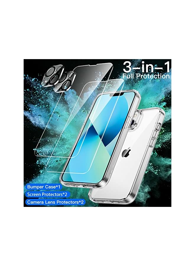 Jetech 3 in 1 Case for iPhone 13 6.1-Inch, with 2-Pack Screen Protector and Camera Lens Protector, Non-Yellowing Shockproof Bumper Phone Cover, Full Coverage Tempered Glass Film (Clear) - Image 3