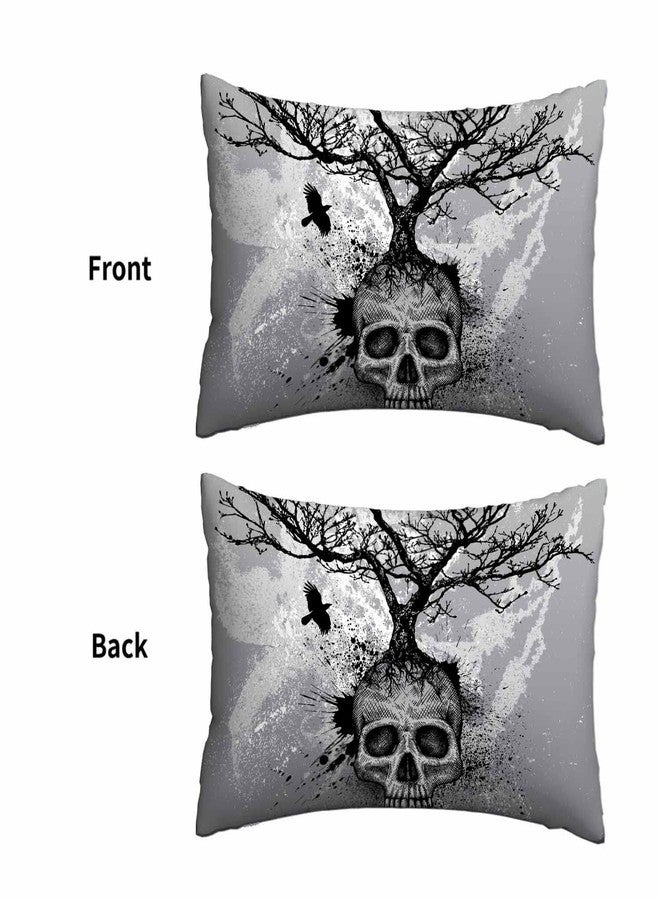 Mugod Rectangle Pillowcase Spooky Skull Tree and Crow,Standard Throw Cushion Cover for Bed Couch Sofa Office Decor 20x30 Inches - Image 2