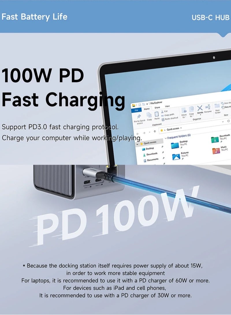 USB C Docking Station with Dual HDMI-compatible M.2 SSD Enclosure Ethernet 100W PD USB Hub SD/TF for Laptop Macbook Pro (U100 Lite) - Image 4