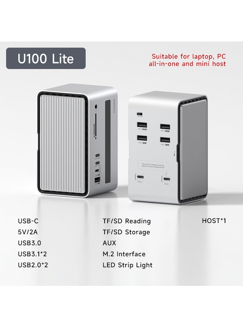 USB C Docking Station with Dual HDMI-compatible M.2 SSD Enclosure Ethernet 100W PD USB Hub SD/TF for Laptop Macbook Pro (U100 Lite) - Image 1