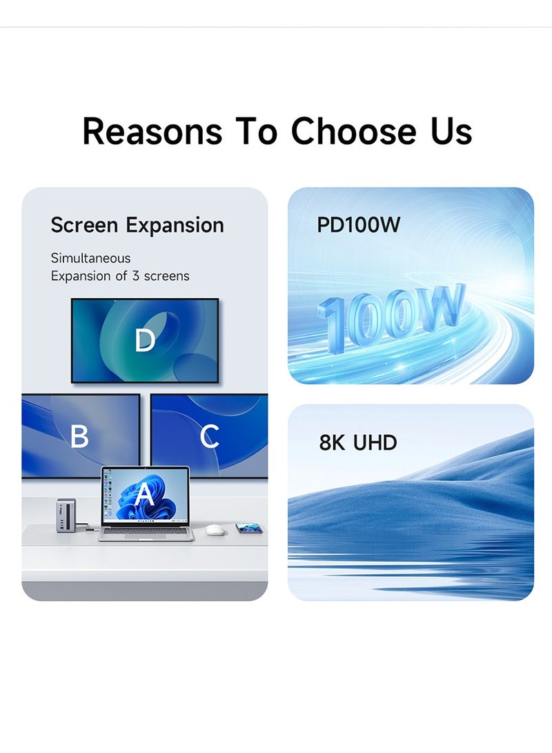 USB C Docking Station with Dual HDMI-compatible M.2 SSD Enclosure Ethernet 100W PD USB Hub SD/TF for Laptop Macbook Pro (U100 Lite) - Image 2