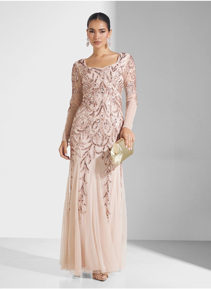 Frock and Frill - Embellished Pleated Maxi Dress - Image 1