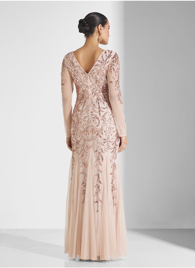 Frock and Frill - Embellished Pleated Maxi Dress - Image 1