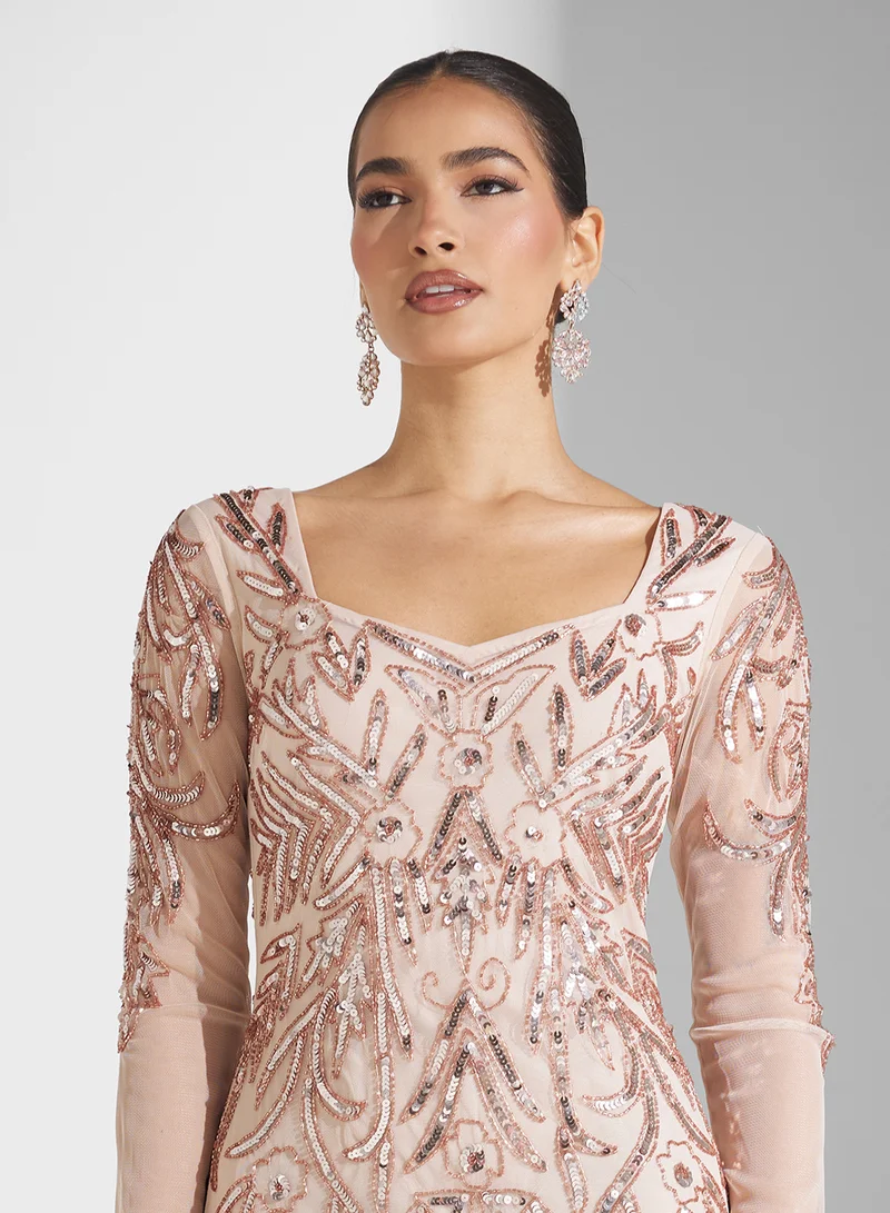 Frock and Frill Sequin Embellished Gown Dress