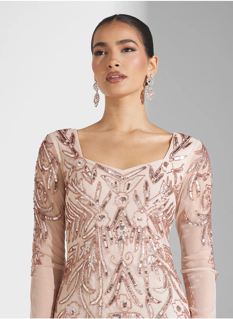 Frock and Frill Embellished Pleated Maxi Dress