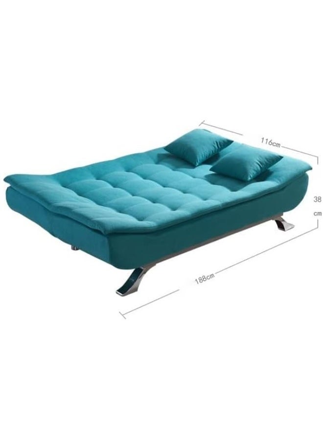 Fabric Multifunction Folding Foam Sofa Bed Set Living Room (Turquoise) - Image 2