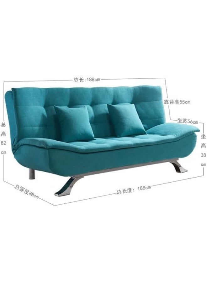 Fabric Multifunction Folding Foam Sofa Bed Set Living Room (Turquoise) - Image 4
