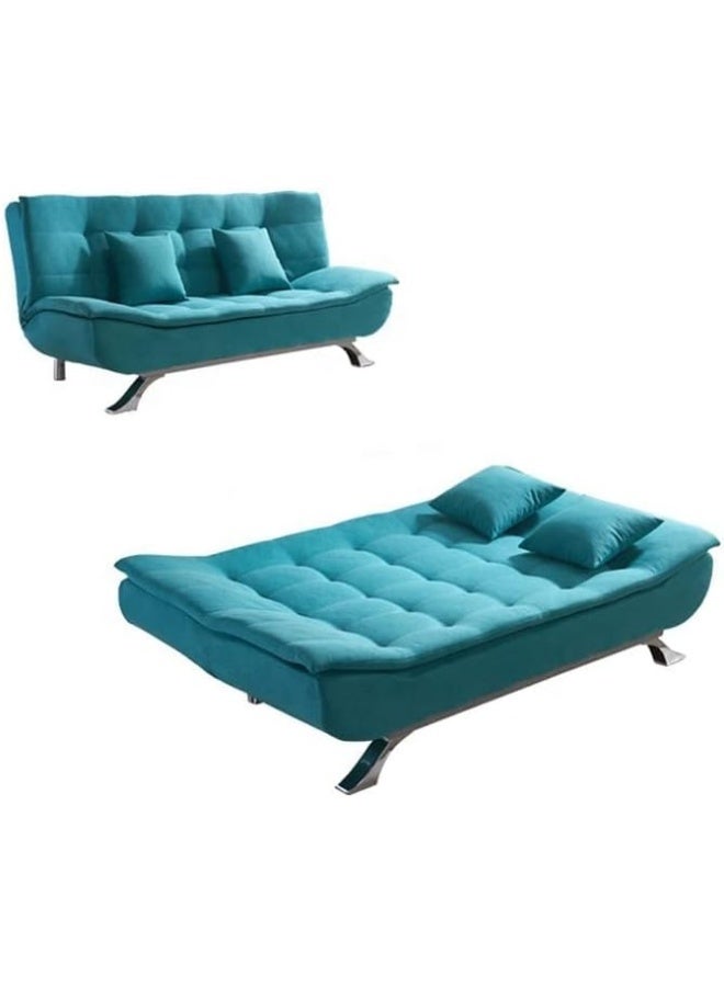 Fabric Multifunction Folding Foam Sofa Bed Set Living Room (Turquoise) - Image 3