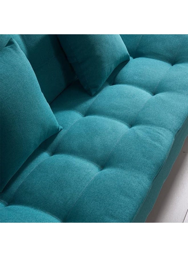 Fabric Multifunction Folding Foam Sofa Bed Set Living Room (Turquoise) - Image 5