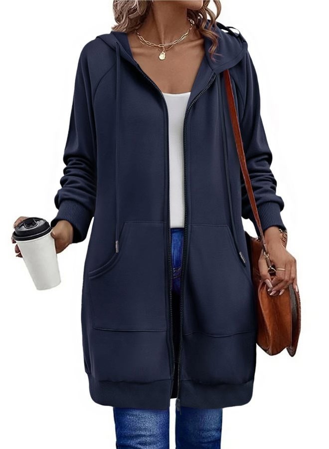 zeagoo Women's Zip Up Hoodies Long Sleeve Long Tunic Sweatshirts Oversized Fleece Casual 2025 Fall Jacket Coat with Pocket, Dark Blue, S - Image 1