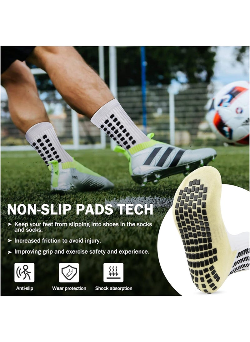 4 أزواج من الجوارب المضادة للانزلاق لكرة القدم للأطفال والرجال/النساء البالغين جوارب كرة القدم المضادة للانزلاق باللون الأبيض والأسود جوارب مضادة للانزلاق قابلة للتنفس ومحب - Image 5