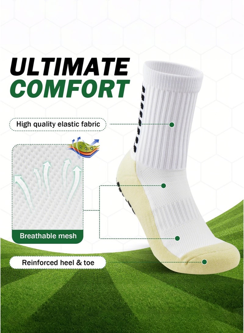 4 أزواج من الجوارب المضادة للانزلاق لكرة القدم للأطفال والرجال/النساء البالغين جوارب كرة القدم المضادة للانزلاق باللون الأبيض والأسود جوارب مضادة للانزلاق قابلة للتنفس ومحب - Image 3