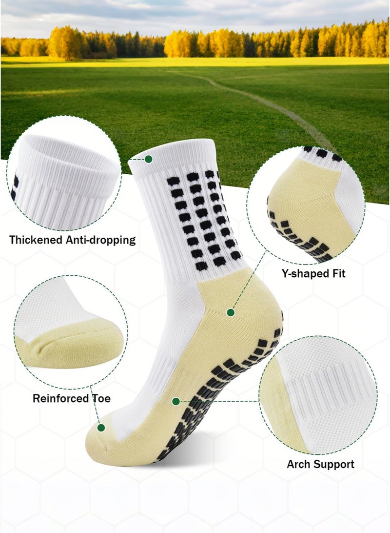 4 أزواج من الجوارب المضادة للانزلاق لكرة القدم للأطفال والرجال/النساء البالغين جوارب كرة القدم المضادة للانزلاق باللون الأبيض والأسود جوارب مضادة للانزلاق قابلة للتنفس ومحب - Image 4