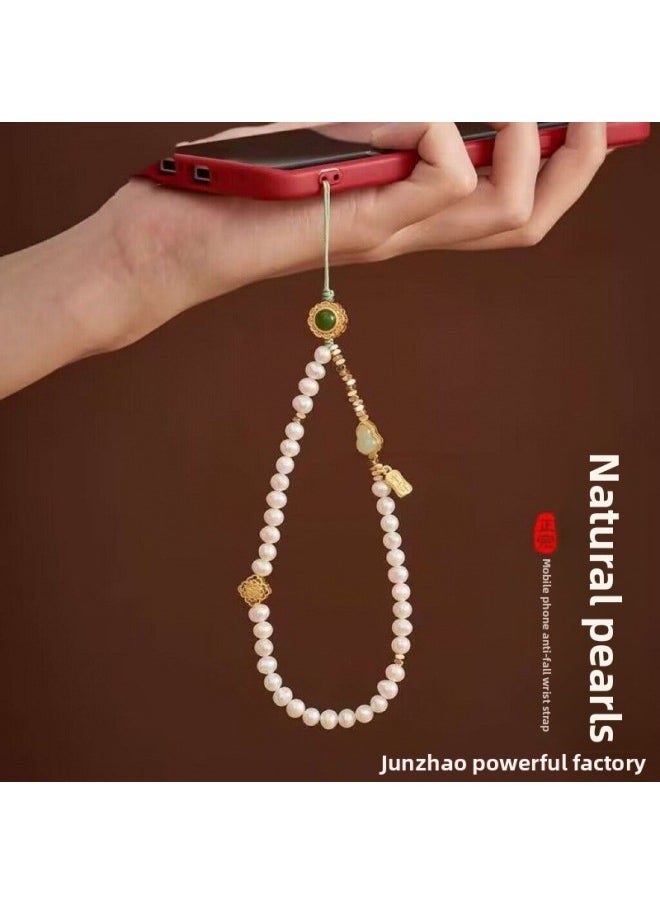 Generic - Jellyfish Shell Pearl Mobile Phone Chain Pendant Anti-fall Anti-loss Broken Silver Short Mobile Phone Hanging Ornaments Lanyard Goddess-Specifications:Shell Beads-broken Gold (long Style. Wrist Style) - Image 1