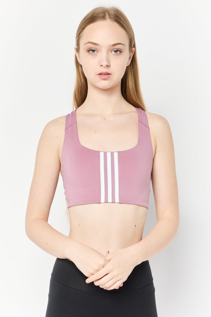 Adidas حمالة صدر رياضية متوسطة الدعم للنساء مع حشوة بتصميم مخطط، وردي باهت - Image 1