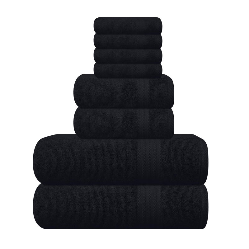 GLAMBURG Ultra Soft 8-Piece Towel Set - 100% Pure Ringspun Cotton, Contains 2 Oversized Bath Towels 27x54, 2 Hand Towels 16x28, 4 Wash Cloths 13x13 - Ideal for Everyday use, Hotel & Spa - Black - Image 1