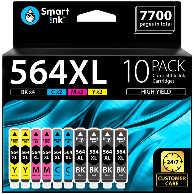 Smart Ink Compatible Ink Cartridge Replacement for HP 564 XL 564XL High Yield 10 Combo Pack 4 Black 2 CMY for DeskJet 3520 3522 Photosmart 7520 6520 5520 7525 5514 7510 OfficeJet 4620 Printers