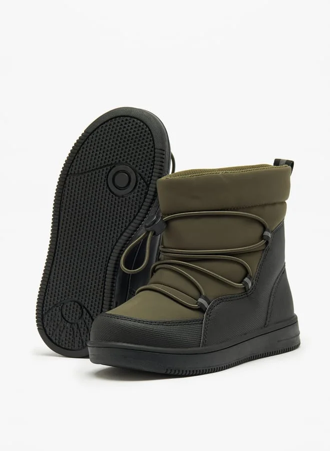 JUNIORS Boys Solid High Cut Slip-On Boots with Drawstring Detail
