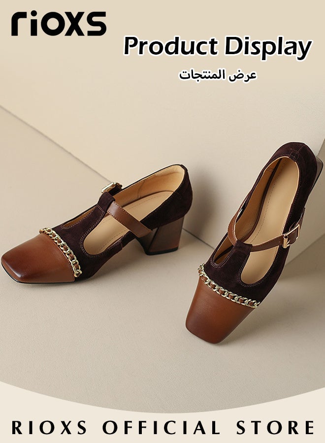 ريوكس Women's Retro Mary Jane Shoes Square Closed Toe Shoes Comfortable Chunky High Heel Shoes For Office Work Business Formal Occasions - Image 5