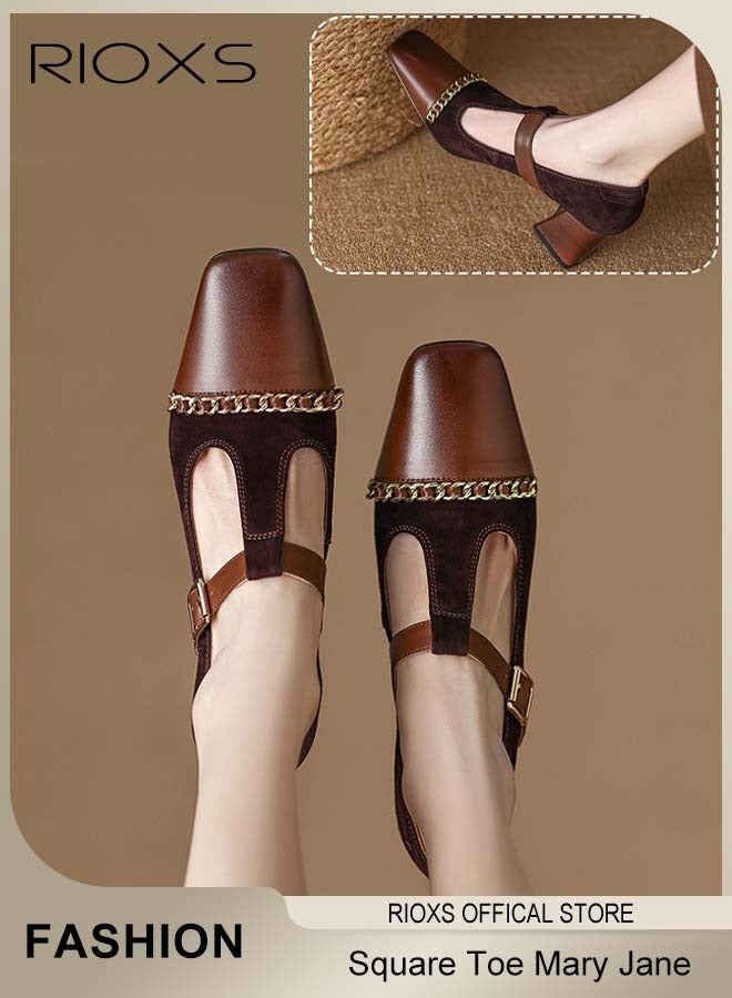 ريوكس Women's Retro Mary Jane Shoes Square Closed Toe Shoes Comfortable Chunky High Heel Shoes For Office Work Business Formal Occasions - Image 1