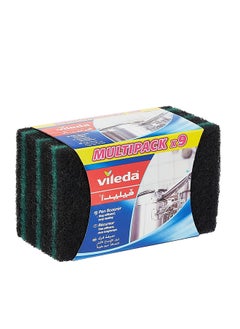 Vileda Ultra Fresh Pan Flat Scourer 9 Pcs, Antibacterial, Abrasive fiber, Durable, Multipurpose Green/Black  - Image 1