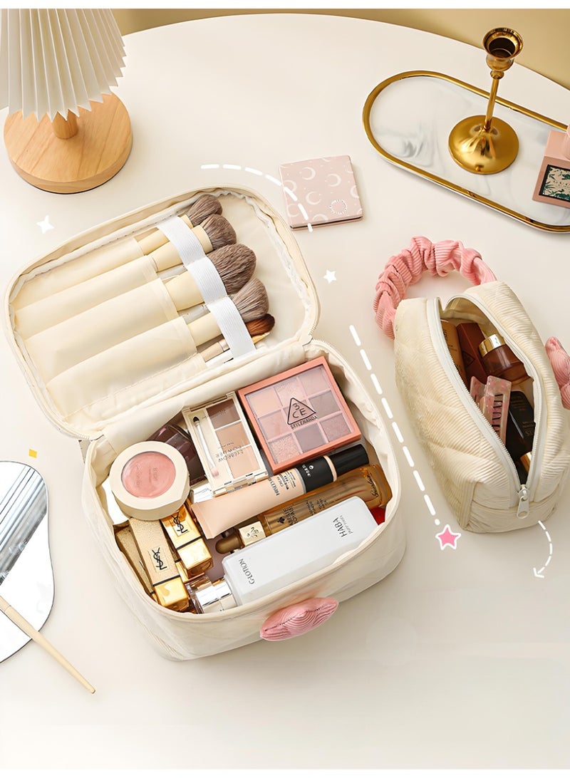 آي هوم شوب حقيبة مستحضرات تجميل لطيفة على شكل زهرة التوليب، حقيبة مكياج كبيرة السعة، حقيبة غسيل متعددة الوظائف ومحمولة للسفر، حقيبة مستحضرات تجميل خفيفة الوزن للعناية بالبشرة للنساء (بيضاء) - Image 3