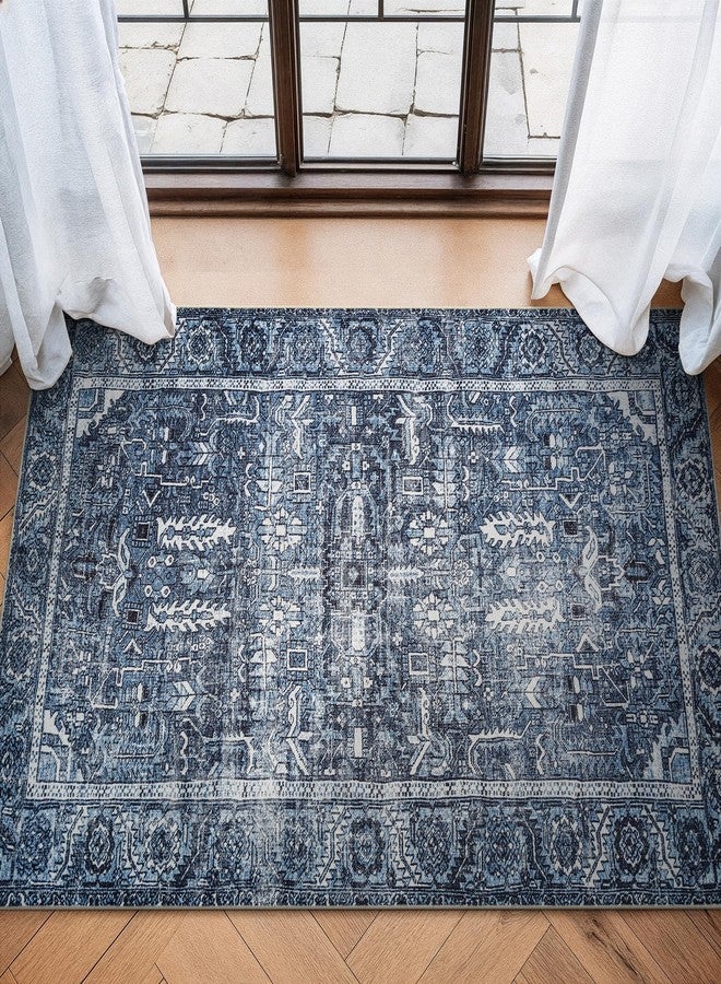 Bloom Rugs Washable Non-Slip 3' x 5' Rug - Blue Traditional Area Rug for Living Room, Bedroom, Dining Room, and Kitchen - Exact Size: 3' x 5' - Image 1