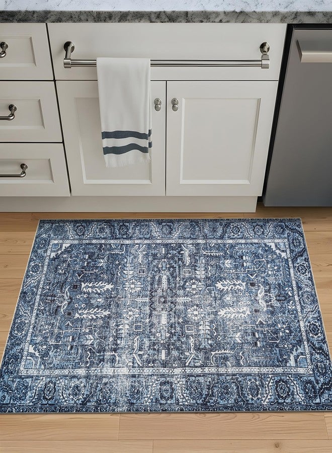 Bloom Rugs Washable Non-Slip 3' x 5' Rug - Blue Traditional Area Rug for Living Room, Bedroom, Dining Room, and Kitchen - Exact Size: 3' x 5' - Image 2