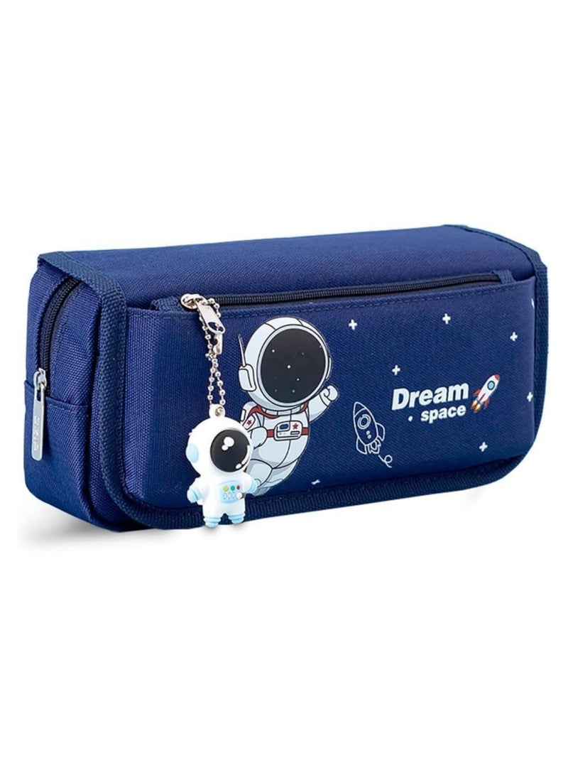 Cartoon Pencil Case 4-Layer Large Capacity Student Pencil Case Boy Astronaut Design with Astronaut Pendant - Image 2