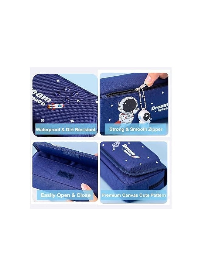 Cartoon Pencil Case 4-Layer Large Capacity Student Pencil Case Boy Astronaut Design with Astronaut Pendant - Image 3