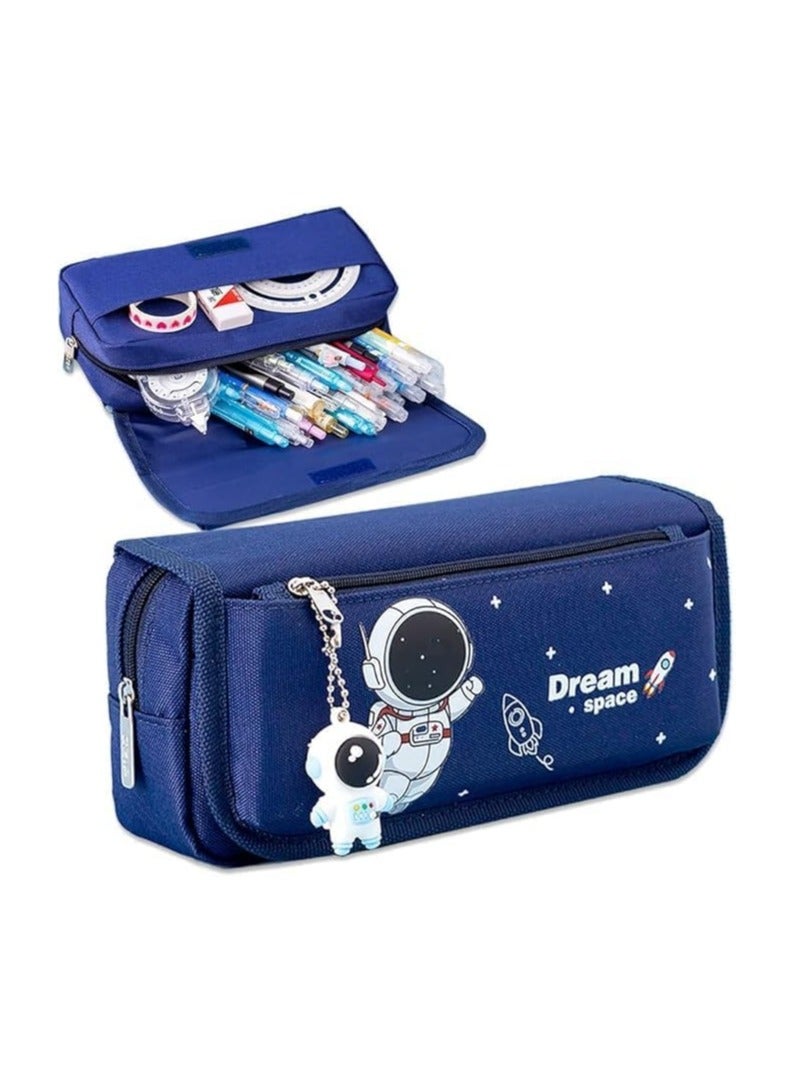 Cartoon Pencil Case 4-Layer Large Capacity Student Pencil Case Boy Astronaut Design with Astronaut Pendant - Image 1
