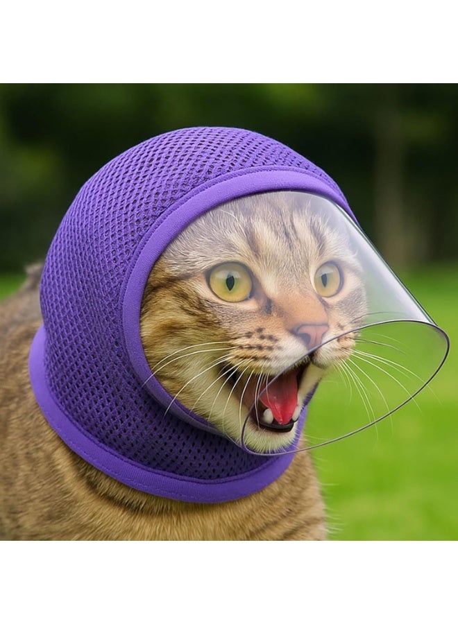 بازار كمامة هوائية للقطط قابلة للتهوية والتعديل، غطاء وجه للعناية الشخصية - شبكة ناعمة مضادة للعض والخدش، لتقييد حركة القطط أثناء تقليم الأظافر، وزيارات الطبيب البيطري، والاستحمام، وإعطاء الأدوية، مقاس موحد - بنفسجي (صغير) - Image 2