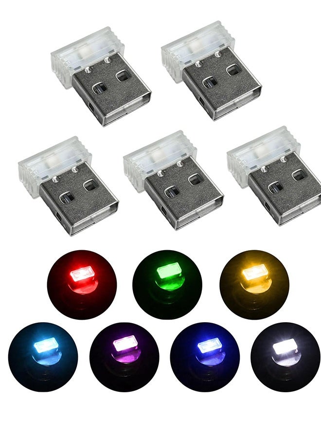 كينسو 5 قطع مصابيح سيارة صغيرة USB - إضاءة داخلية LED 5 فولت قابلة للتعديل، مصابيح جو ليلية محمولة للسيارة، إكسسوارات LED للسيارات/المكتب/تزيين اللابتوب (وميض بطيء متعدد الألوان) - Image 1