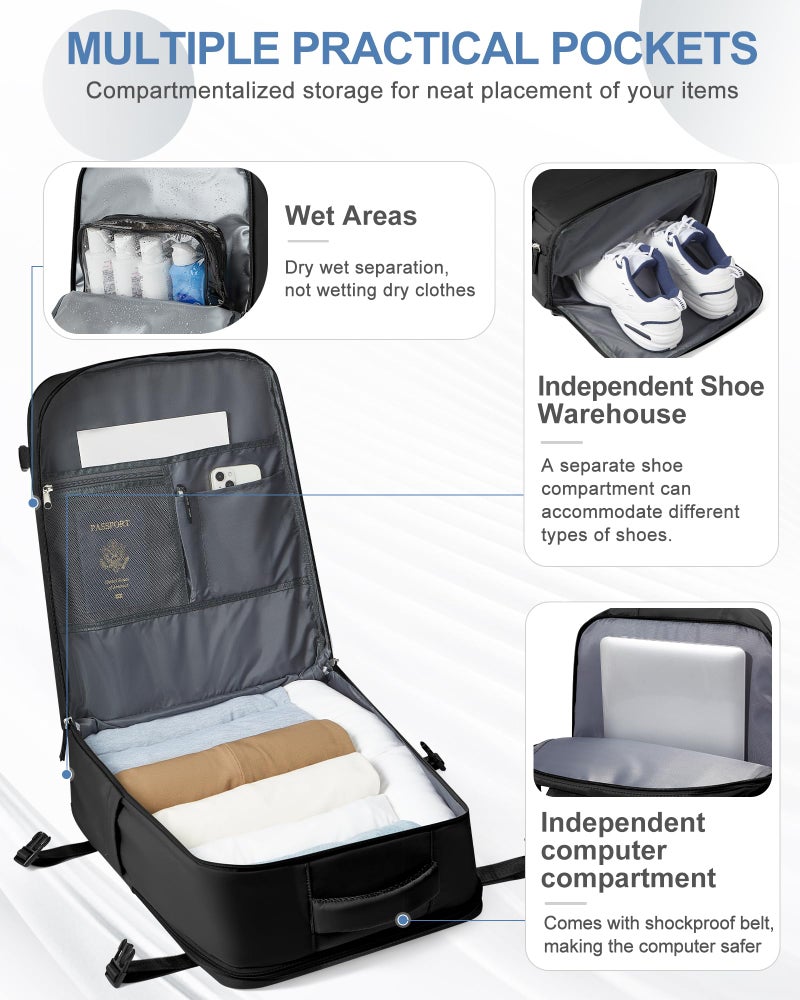 coowoz Large Travel Backpack Carry On for Women Man Black Waterproof Gym Backpacks with Laptop Compartment Mochila de Viaje Teacher Personal Item Backpack Rucksack Airplane Accessories Must Haves - Image 5