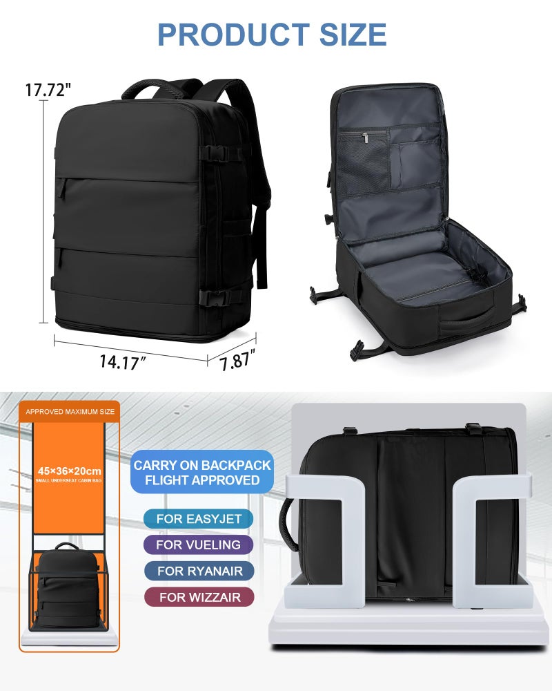 coowoz Large Travel Backpack Carry On for Women Man Black Waterproof Gym Backpacks with Laptop Compartment Mochila de Viaje Teacher Personal Item Backpack Rucksack Airplane Accessories Must Haves - Image 4