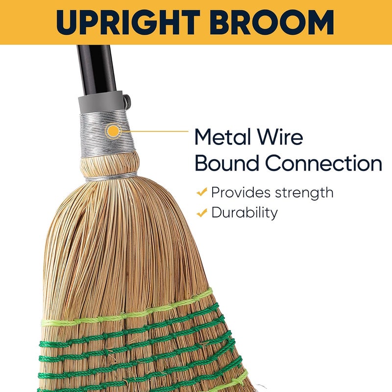 YOCADA Heavy-Duty Broom Corn Broom Outdoor Commercial Indoor for Courtyard Garage Lobby Mall Market Floor Home Office Leaves Stone Dust Rubbish 59.8inch - Image 2