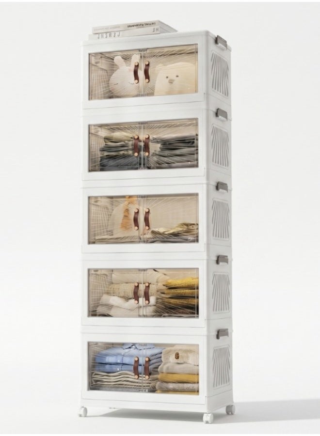 Storage Cabinet with Doors Mobile Storage Organizer with Wheels, Durable and Spacious Multi-Purpose Cabinet for Home, Office, or Kitchen, White (5 Layer, 50x30cm)