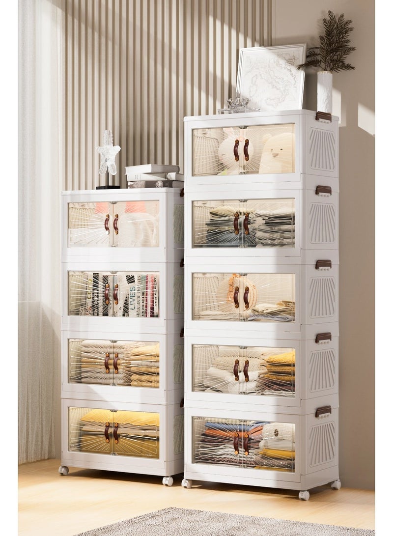 Marcolo Storage Cabinet with Doors Mobile Storage Organizer with Wheels, Durable and Spacious Multi-Purpose Cabinet for Home, Office, or Kitchen, White (5 Layer, 50x30cm) - Image 5