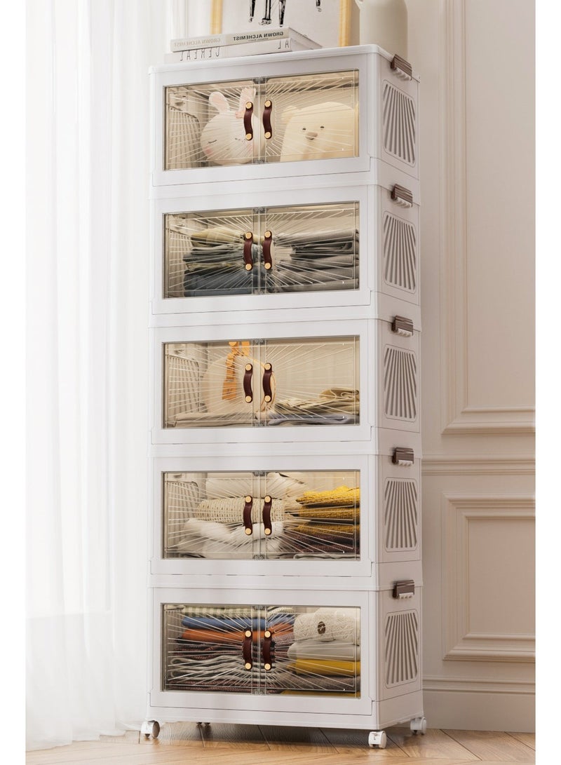 Marcolo Storage Cabinet with Doors Mobile Storage Organizer with Wheels, Durable and Spacious Multi-Purpose Cabinet for Home, Office, or Kitchen, White (5 Layer, 50x30cm) - Image 4