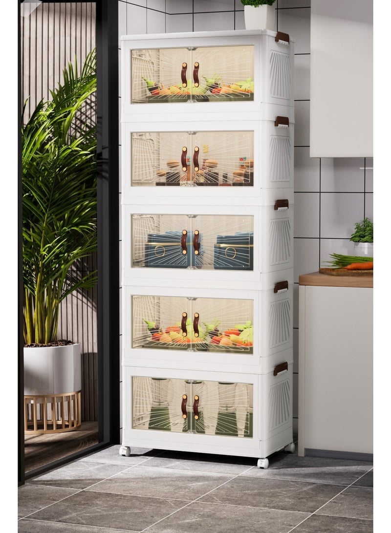 Marcolo Storage Cabinet with Doors Mobile Storage Organizer with Wheels, Durable and Spacious Multi-Purpose Cabinet for Home, Office, or Kitchen, White (5 Layer, 50x30cm) - Image 3