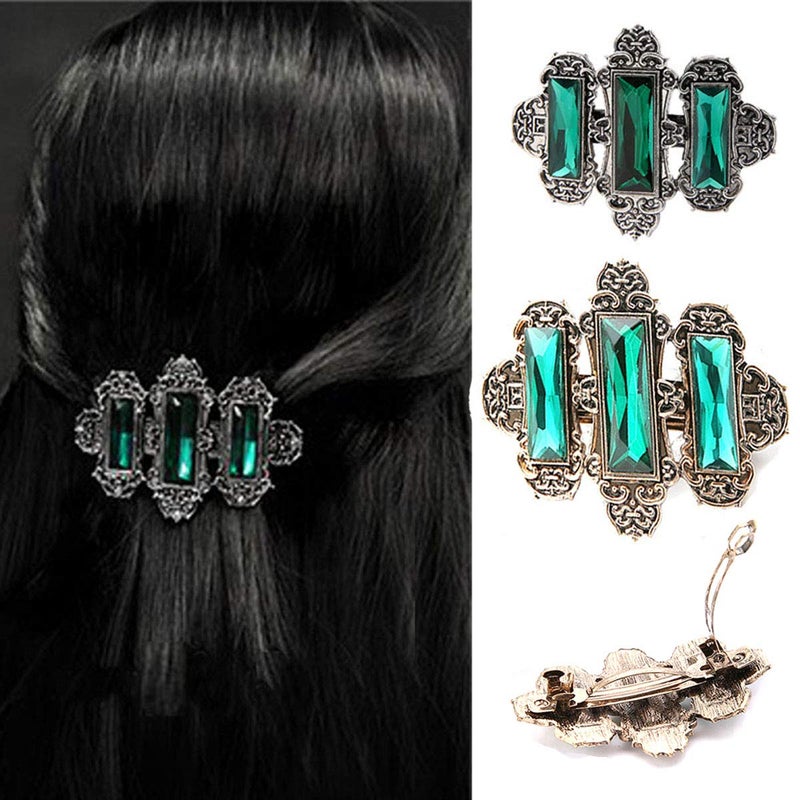 Suoirblss 2PCS Women Lady Handmade Natural Crystal Hair Barrettes Metal Hair Pins French Styles Hair Barrettes Hair Clips Hair Accessory Green