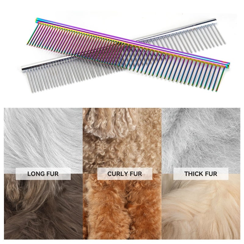 Stainless Steel Dematting Comb For Long Haired Pets Ergonomic Non Slip Handle Colorful - Image 1
