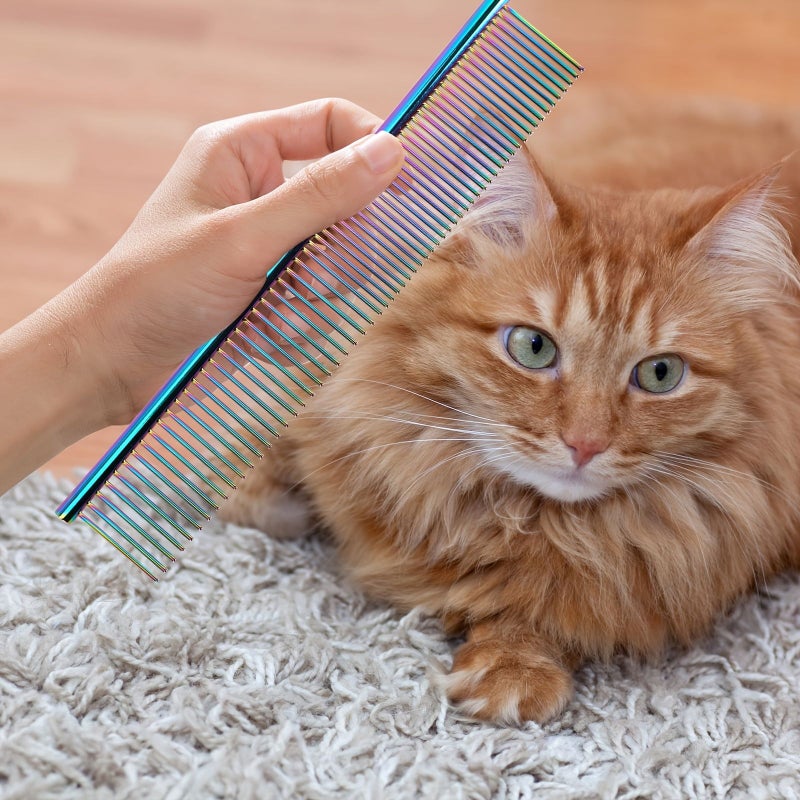 Stainless Steel Dematting Comb For Long Haired Pets Ergonomic Non Slip Handle Colorful - Image 2
