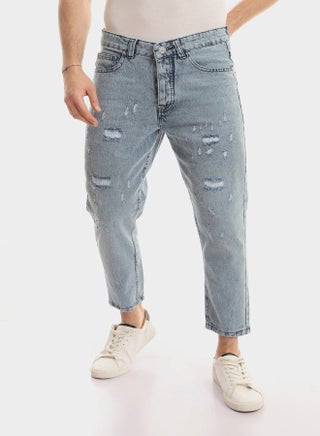 White Rabbit Front Light Wash Jeans With Elastic Waist & Hem
