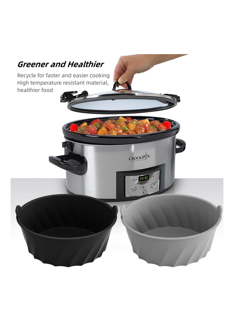 Generic - 2PCS Food Grade Silicone Slow Cooker Liners,  6-7 Qt Safer Reusable Crockpots Liner Oval Crock Pot Liners Reusable Oval Slow Cooker Silicone Liners for Slow Cookers Crock Pots (Black & Gray) - Image 1