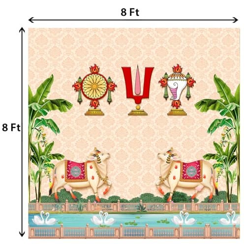 Dhara Creation Tilak Shankam and Chakram (8FT-8FT) Backdrop Cloth for Pooja Decoration and Traditional Background Curtain Cloth for Festival. (Washable Fabric) - Image 2